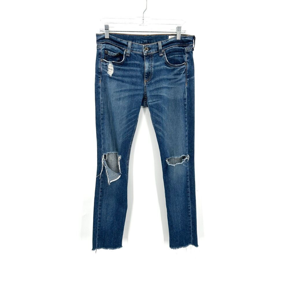 RAG & BONE *Flawed* Women's Dre Mid Rise Distressed Destroyed Slim Jeans Size 27